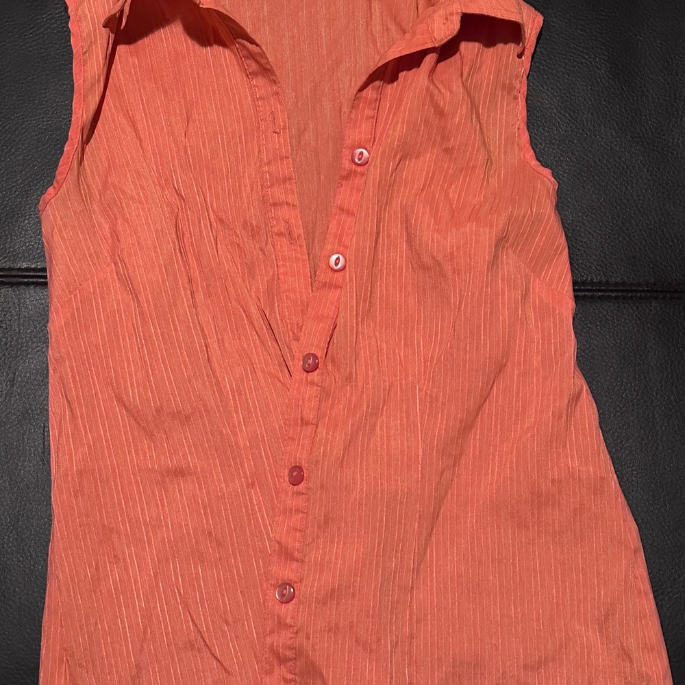 Coral Button-Down Sleeveless Top